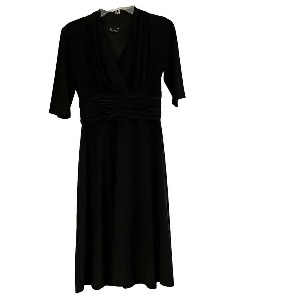 New Direction Women’s Black V-neck Empire Waist 3/4 Sleeve Dress 8